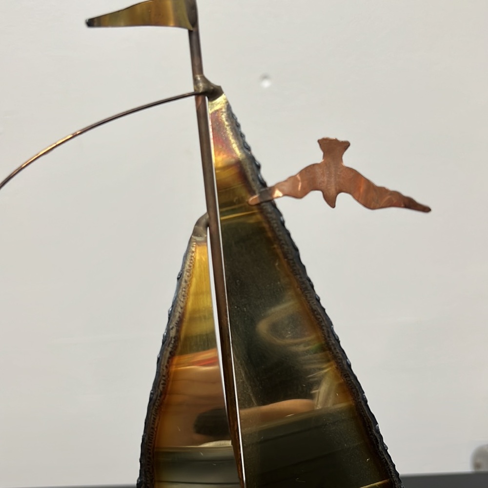 Vintage Brass And Copper Sail boat Art - Picture 3 of 11